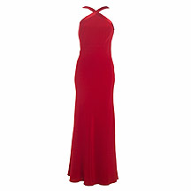 Long red crossover neck dress