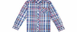 Boys 8-15yrs blue cotton checked shirt