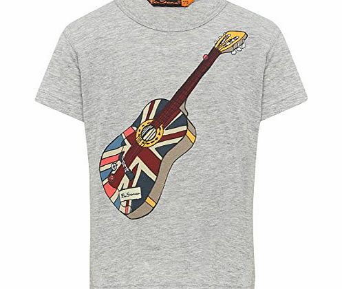 Ben Sherman Boys Vintage Union Jack Guitar Print Short Sleeved Cotton T-Shirt Grey Marl 5/6 Yr