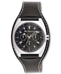 Gents Black Leather Cuff Strap Watch