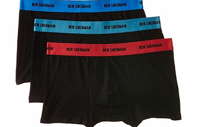 Ben Sherman Mens 3 Pack Trunk Boxer Shorts, Multicoloured (Black/Directore Blue/Dawn Red/Pagoda Blue), Large