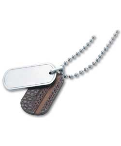 Mens Brown Leather Dog Tag Pendant