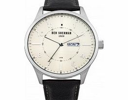 Ben Sherman Mens Silver and Black Leather Strap
