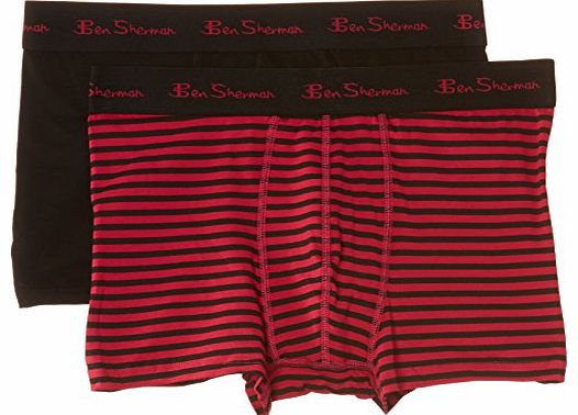 Ben Sherman Mens Two Pack Boxer Shorts, Cerise Stripe/Black, Large