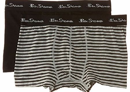 Ben Sherman Mens Two Pack Striped Boxer Shorts, Grey Marl Stripe/Black, Large