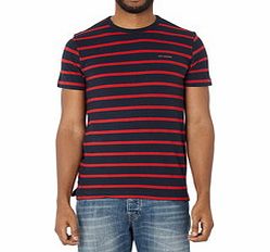 Navy and red striped cotton blend T-shirt