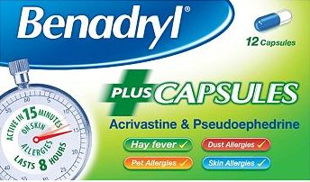 Benadryl, 2041[^]10084615 Allergy Plus - 12 capsules 10084615