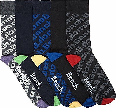 Mens Bench Multi Colour Logo Five Pack Socks Gents (One Size)