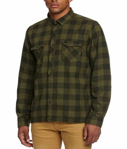 Bench Mens Masso Check Long Sleeve Shirt, Capulate Olive, Medium