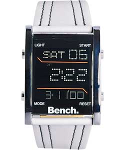 Bench Mens Square Digital White Strap Watch