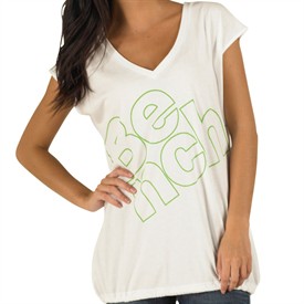 Bench Womens Hopscotch V-Neck T-Shirt White/Green