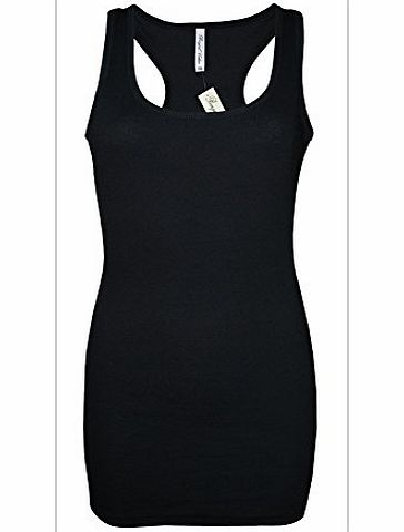 Bengal Cotton Womens B.C Long Vest Dress Tank Top Ribbed Lycra STRETCH Black (Size 20)