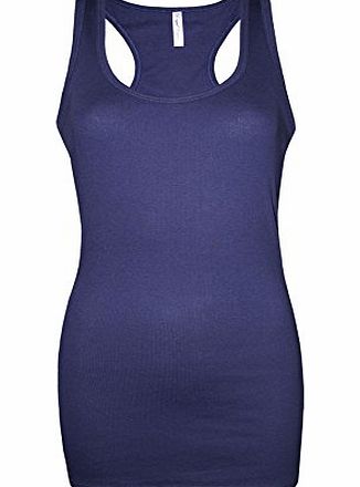Bengal Cotton Womens B.C Long Vest Dress Tank Top Ribbed Lycra STRETCH Navy (Size 20)