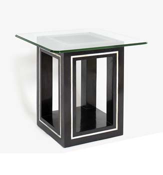 Athena Square Glass Lamp Table in Black Stone -