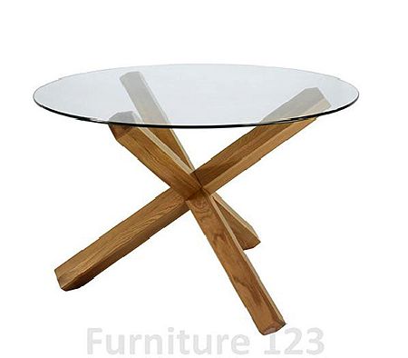 Bentley Designs Clearance - Felix Oak Round Glass Dining Table