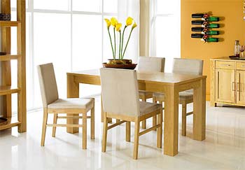 Cuba Oak Dining Set with Upholstered Chairs