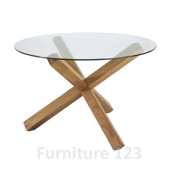 Bentley Designs Felix Solid Oak Round Glass Dining Table