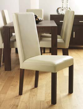 Lyon Walnut Large Leather Dining Chairs in Ivory