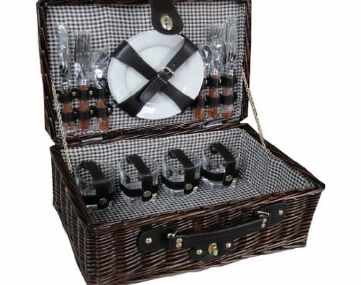 Bentley Explorer BENTLEY 4 PERSON WILLOW WICKER PICNIC BASKET OUTDOOR HAMPER SET WITH CUTLERY AND PLATES