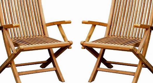 Bentley Garden  PAIR OF SOLID WOODEN TEAK GARDEN OUTDOOR FOLDING ARM CHAIRS