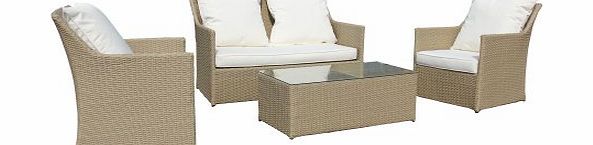  PREMIUM RATTAN 4PC INDOOR CONSERVATORY LOUNGE SET - LIGHT BROWN