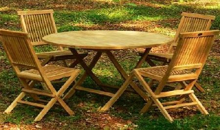 Bentley Garden  SOLID TEAK 5 PIECE GARDEN PATIO FURNITURE SET - ROUND TABLE amp; 4 FOLDABLE CHAIRS