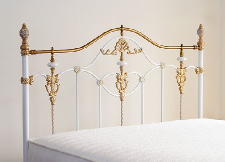 Stylish metal headboard in white and antique gold (Colour/Material: White 