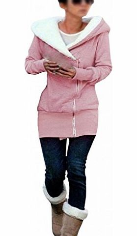 Bepei Womens Fashion Double Zip Designer Ladies Hoodies Sweatshirt Top Sweater Jacket Coat Pink L