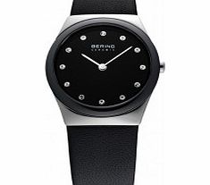 Bering Time Ladies Ceramic Black Calfskin Watch
