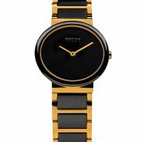 Bering Time Ladies Ceramic Black Gold Watch