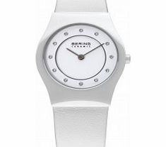 Bering Time Ladies Ceramic White Calfskin Watch