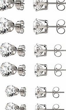 Besjewel 6 Pairs Diamond Stud Earrings for Women 316L Surgical Stainless Steel Earrings, 3mm-5mm