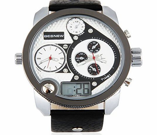 BESNEW High Quality Oversize XXL Army Mens Digital Quartz Wrist Watch Anolog-Digital Sports Watch with 3 Time Zone (white)
