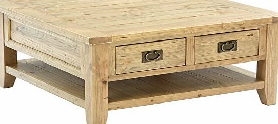Besp-Oak Besp Oak Coast Eco-Friendly 2 Draw Square Coffee Table, Size: H 50cm, W 100cm, D 100cm