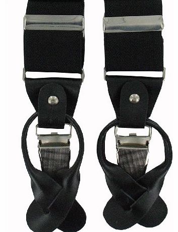 Best Braces Company Luxury Leather Strap Wide Width Button And Clip-On Mens Braces- Black (BR105)- Dual End Mens Braces