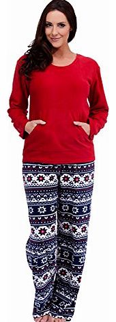 Best Deals Direct Ladies Fairisle Print Long Sleeve Fleece Pyjamas (16-18, Red/Navy)
