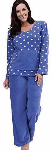 Ladies Fleece Pyjamas Polka Dot Pjs Spot Lounge Set (16-18, Blue - Polka Dot)
