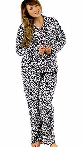 Best Deals Direct Ladies Leopard Print Pyjamas Set Fleece Long Sleeve Pjs Pajamas (Large (16-18), Grey Leopard)