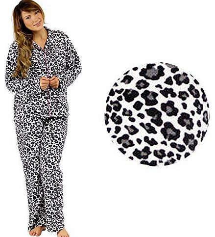 Best Deals Direct Ladies Leopard Print Pyjamas Set Fleece Long Sleeve Pjs Pajamas (XL (20-22), Grey Leopard)