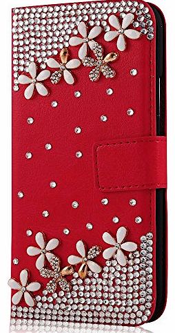 BestCool 1x 3D Bling Glitter Rhinestone metal flower diamond series Leather Flip Cover for HTC One M8 2014 Case Flip Cover Case shell flap pocket with Stand Holder Wallet Stand Cover Case Magnet Book