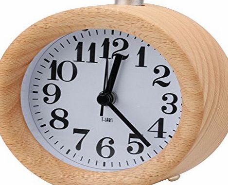 Bestfire  Classic Mini Wooden Round Silent Table Snooze Alarm Clock Bedside Alarm Clock Digital Desktop Alarm Clock with Warm Night Light for Home Bedroom Office Use