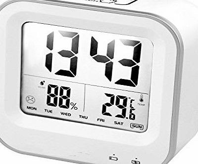 Bestfire  Digital Alarm Clock with Week Temperature Humidity Display, Light Activated Night Light USB Rechargerable Multi-function LED Alarm Clock Snooze Touch Desktop Clock Travel Alarm Clock