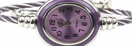 BestOfferBuy Womens Silver Classic Twisted Band Bracelet Round Wrist Watch Purple
