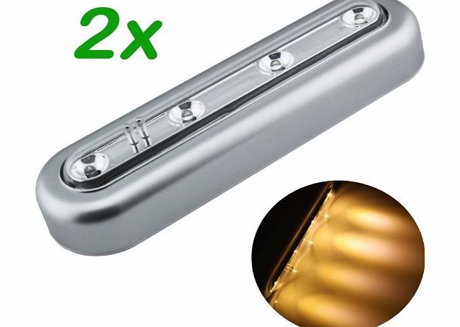 Bestwe 2X Bestwe Warm White LED Touch Light for Closets, wardrobe, Cupboard, Drawer and Car Boot night light(silver frame)