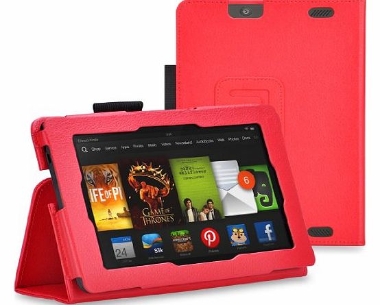 Red Ultra Slim Pu Leather Stand Cover Case For Kindle Fire HD 7 (Model 2013) with Magnetic Auto Wake & Sleep Function