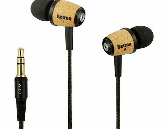 Betron Wood Earphones Heaphones with Dynamic 10mm Driver with improved Bass for Ipods, Ipads , MP3 and MP4 players with 3.5mm Jack