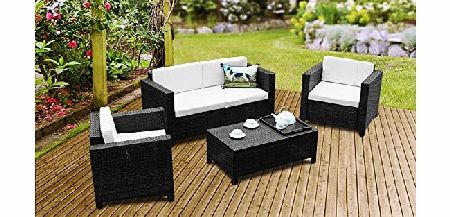 Beyond Furniture New Rattan Wicker Weave Garden Furniture Patio Conservatory Sofa Set (Black)