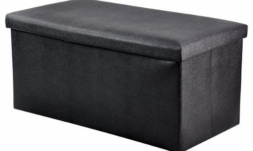 Beyondfashion 76cm x 38cm x 36cm Large Double Faux Leather Ottoman Folding Storage Pouffe Toy Box Foot Stool Seat (Black)