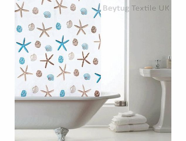 beytug New Elegant Bathroom Shower Curtain Extra Long with Hooks 180 x 200 cm (Ocean)