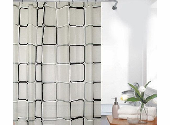 beytug New Peva Bathroom Shower Curtain Extra Long with Hooks 180 x 200 cm (Quadro)